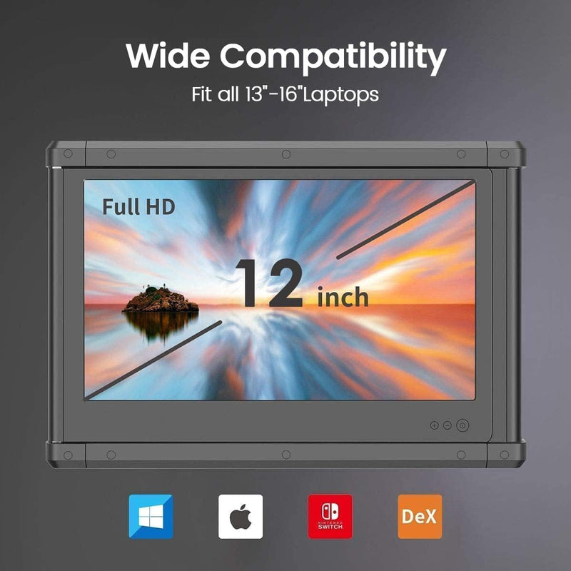 Monitor portátil para laptop, tela IPS Full HD de 12 polegadas da TeamGee, extensor de tela de monitor triplo duplo, plugue e Play HDMI/USB-A/tipo-C para Windows, Chrome e Mac, serve